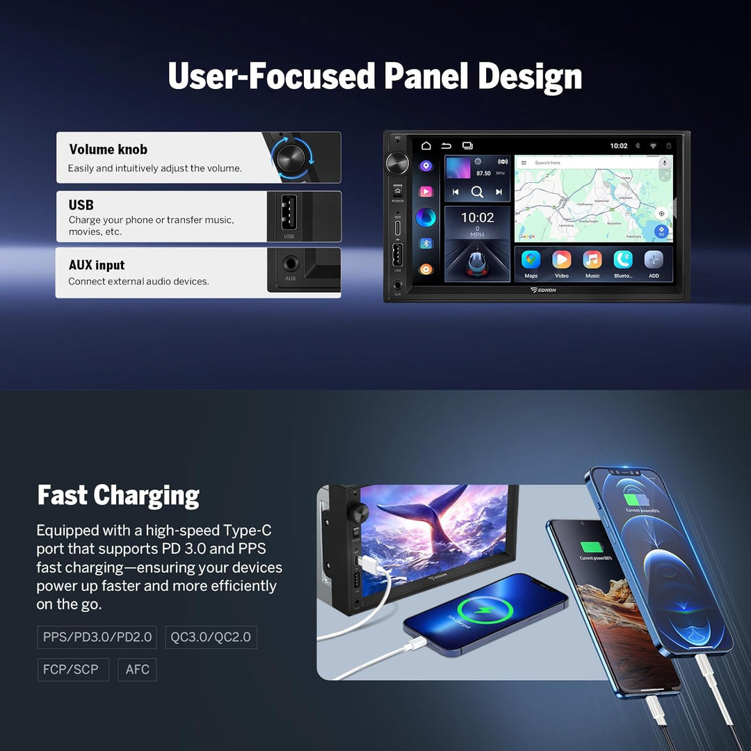 Eonon 7 Zoll Android 14 Doppel-Din-Autoradio 4+64GB GPS Navigationssystem CarPlay Android Auto Scree