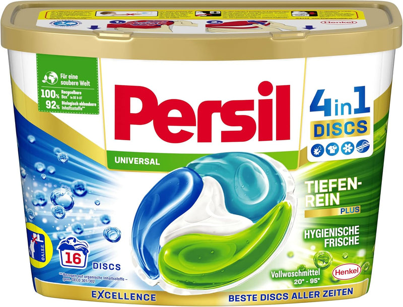 Persil Tiefenrein 4in1 DISCS 64 WL (4 x 16 Waschladungen), Universal Waschmittel mit Tiefenrein Tech