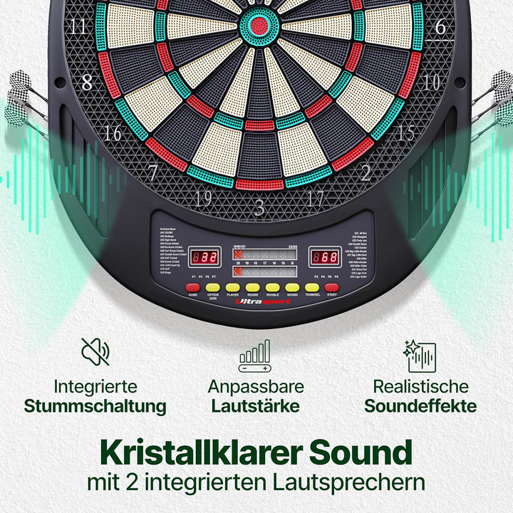Ultrasport Elektrische Dartscheibe mit oder ohne Türen, Stahldarts mit Kunststoffflügeln für klassis
