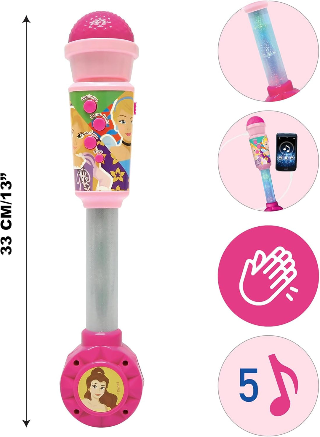 Lexibook, Disney Prinzessin, Leuchtendes Mikrofon für Kinder, Musikalisches Spielzeug, Eingebauter L