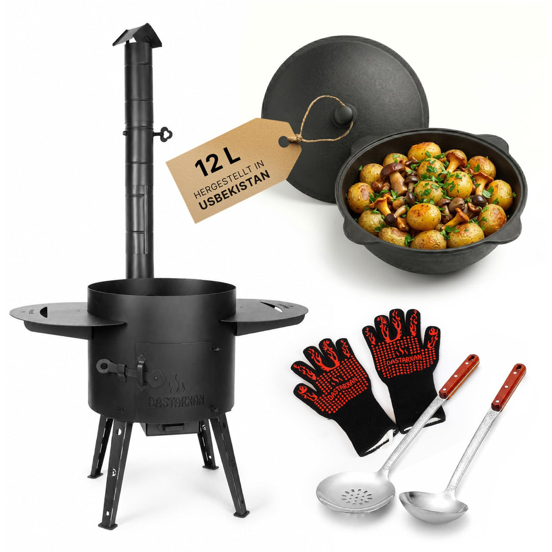 Ø40cm Uchag 2mm stahl Utschak mit Adapter-Ringe Abzugsrohr 12L Kazan rund Kasan Utschag Feldküche Fe