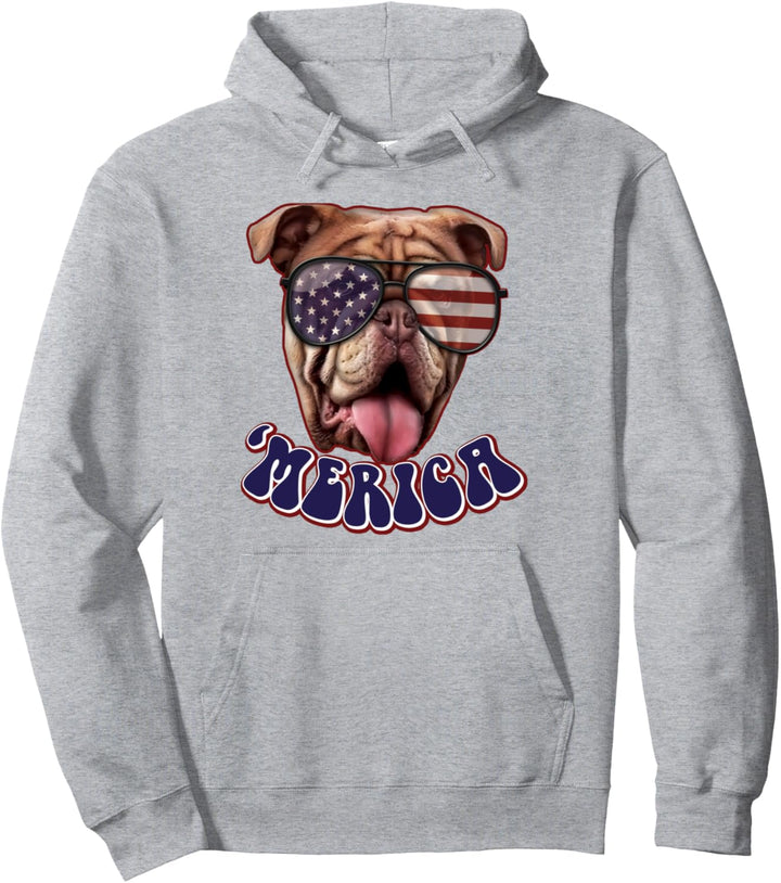 Dog Bulldog American Flag Sonnenbrille 4. Juli USA 'Merica Pullover Hoodie