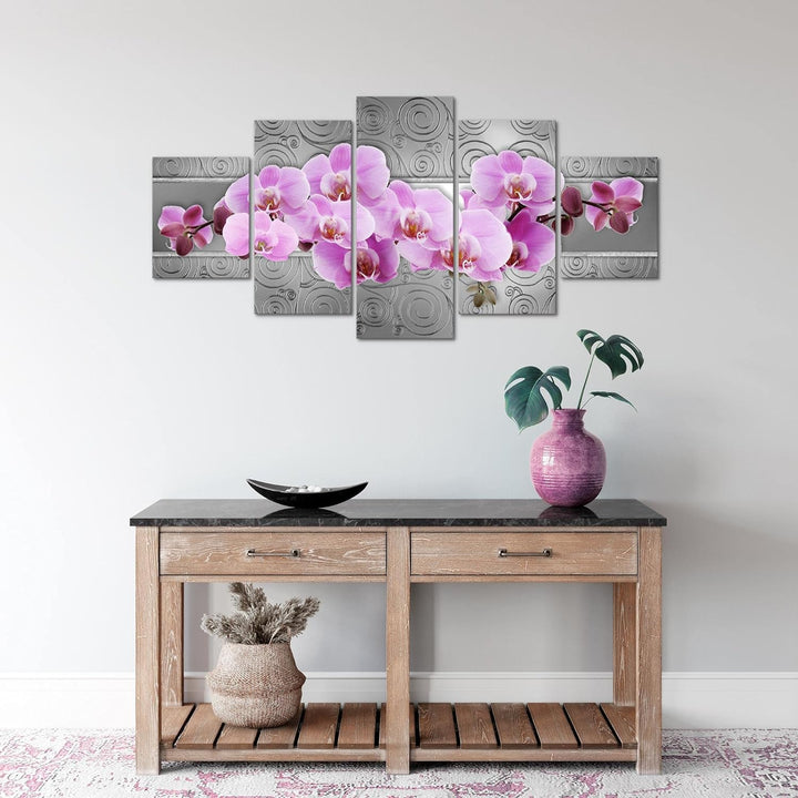 Runa Art Wandbilder Blumen Orchidee 5 Teilig Bild auf Vlies Leinwand Deko Wohnzimmer Abstrakt Grau V