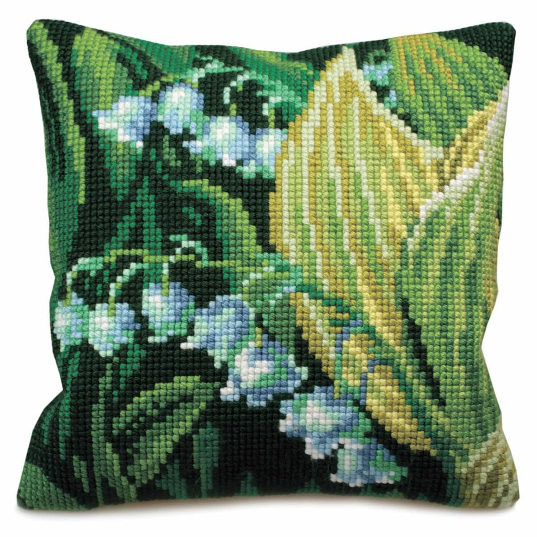 Collection d'Art Lilien Links Kreuzstichkissen, Baumwolle, Mehrfarbig, 40x40cm Maiglöckchen(R), Maig