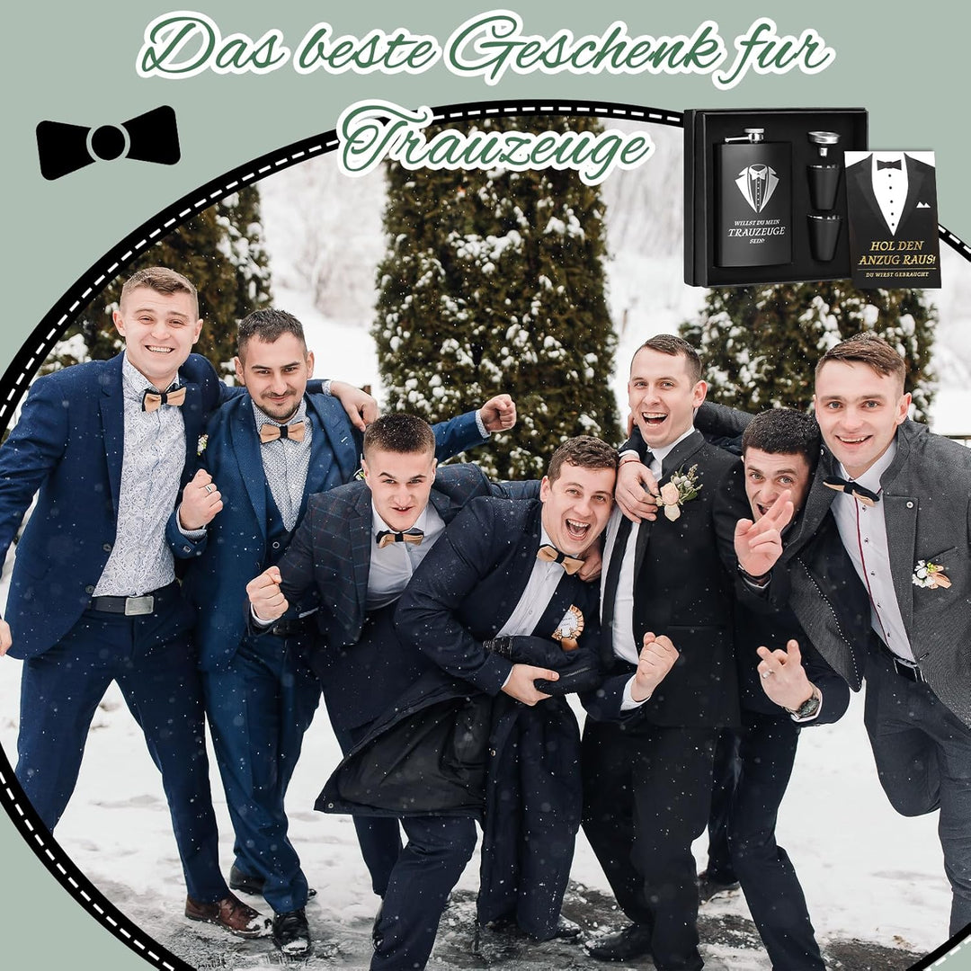 Trauzeugen Flachmann Willst Du Mein Trauzeuge Sein mit Karte 8oz Flachmann Mit Gravur Schwarz 4 Bech