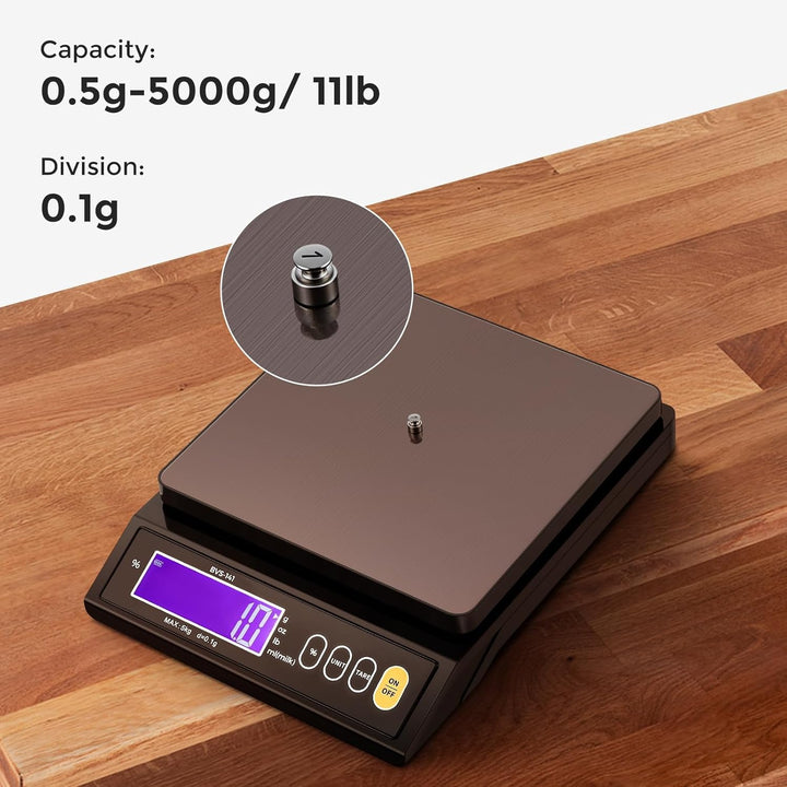 Bonvoisin 5 kg Digitale Küchenwaage 0,1 Gramm Genauigkeit, mit% Prozentfunktion, Wiegen in Gramm, Pf