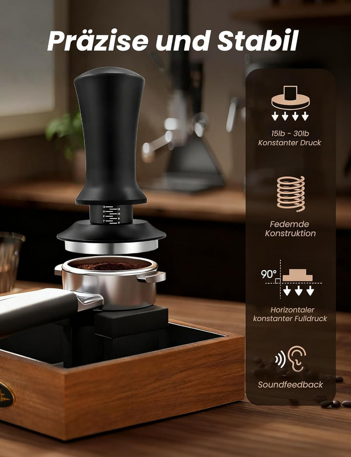 Kaffee Tamper 53mm, Kaffeepresse, Espresso Tamper mit 30lbs Anpressdruck, Skalenanpassung, 304 Edels