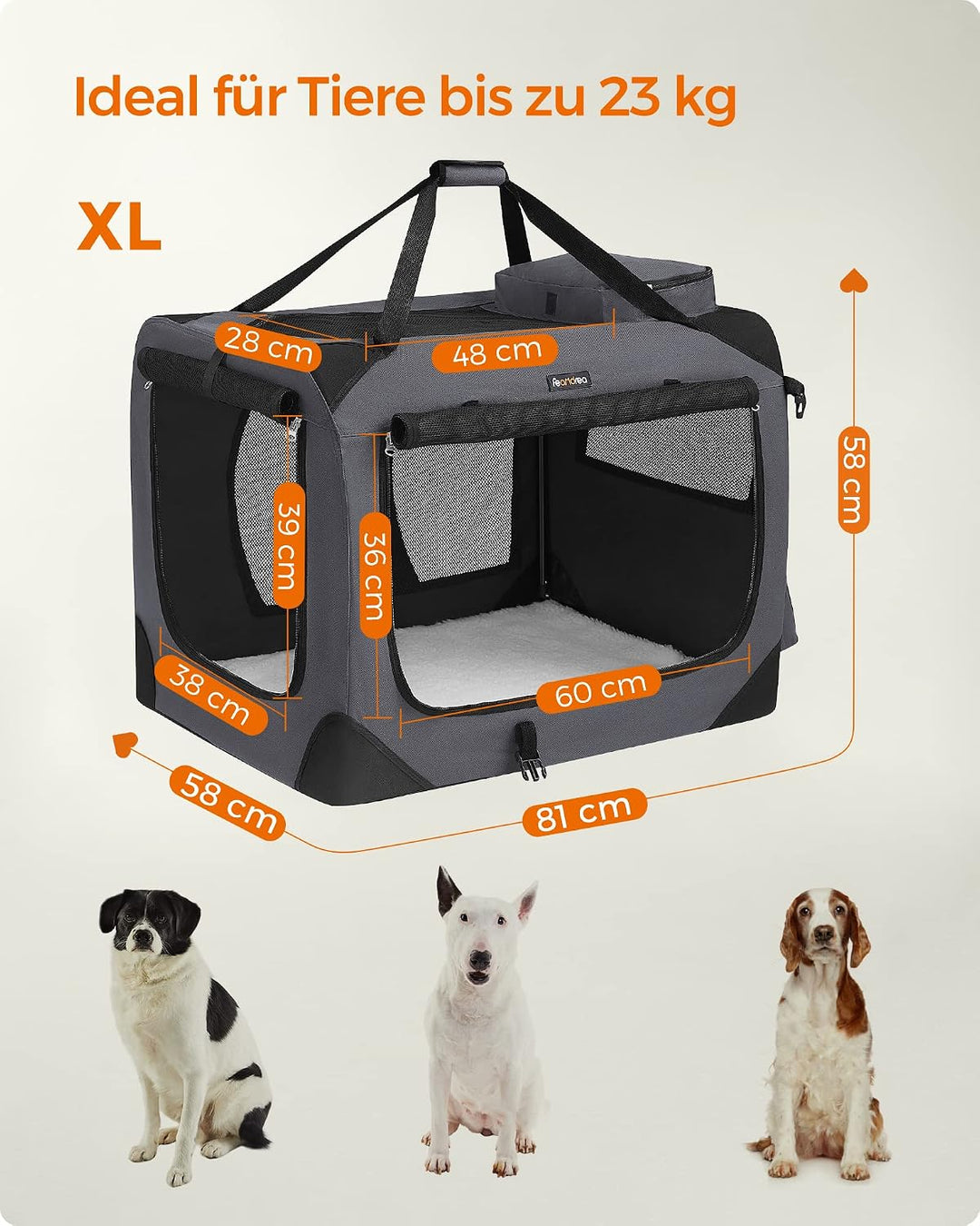 Feandrea Hundebox faltbar, Transportbox Hund, XL, Hundetasche, Oxford-Gewebe, Netzstoff, atmungsakti