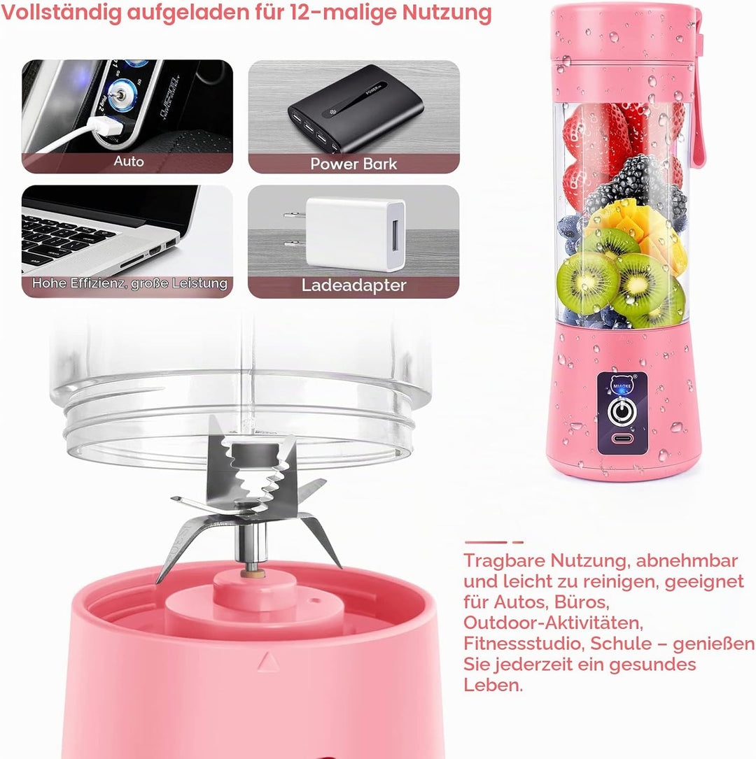 MIAOKE Tragbarer Mixer, Persönlicher Mini-Saftmixer mit Sechs Klingen in 3D, über USB aufladbar, Ent