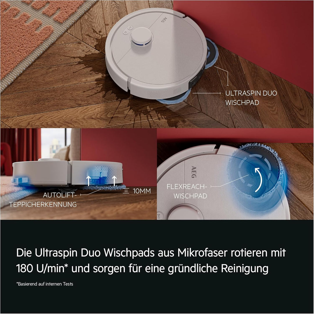 AEG AR81UW3SW Saugroboter mit Wischfunktion, LiDAR und KI‑Navigation, Präzise Hinderniserkennung, bi