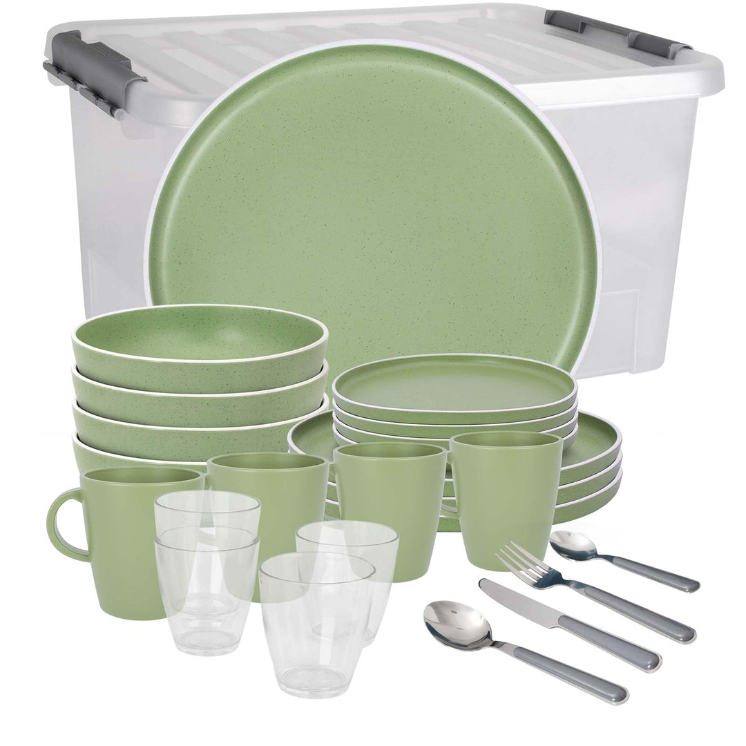 BRUNNER: Melamin Geschirr-Set Camping | 36-Teilig - Teller, Becher, Besteck & Gläser für 2-4 Persone