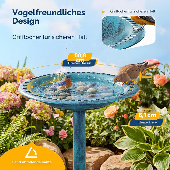VIVOHOME Vogeltränke 71cm hoch Polyresin leicht antike Optik für Aussenbereich Blau, Blau