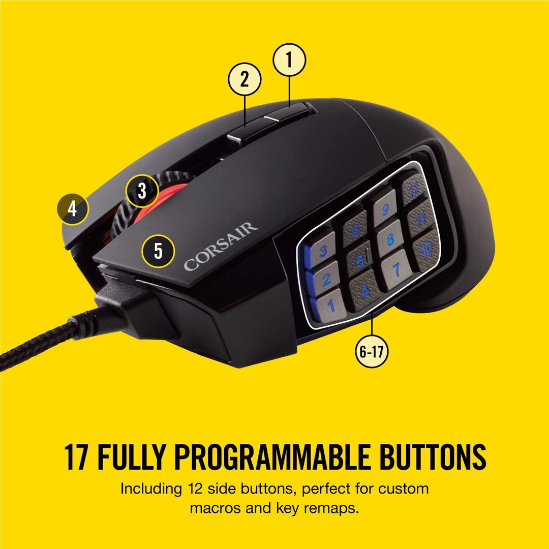 Corsair, USB, Scimitar Pro RGB – MMO Gaming Maus – 16.000 DPI optischer Sensor – 12 programmierbare