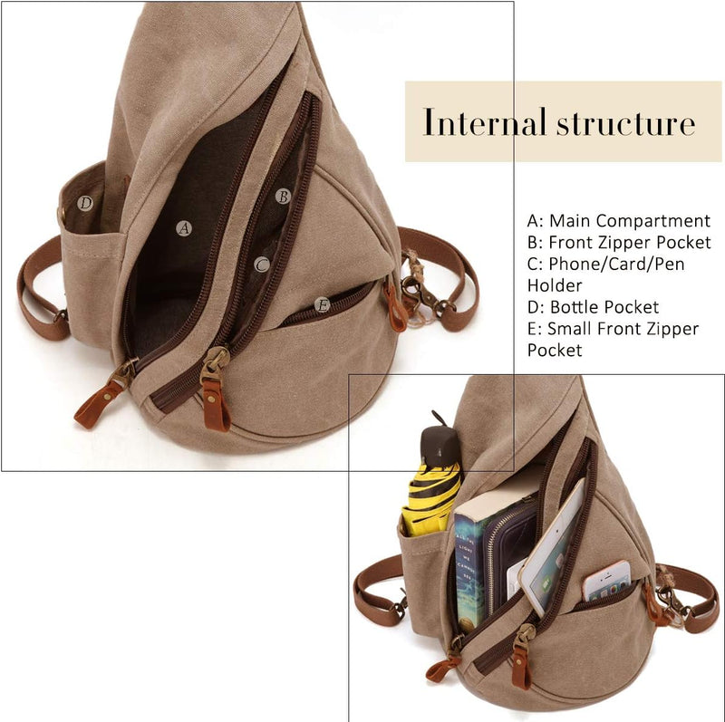 KL928 Canvas Sling Bag Rucksack Damen und Herren – Schulterrucksack Umhängetasche Crossbag Verstellb