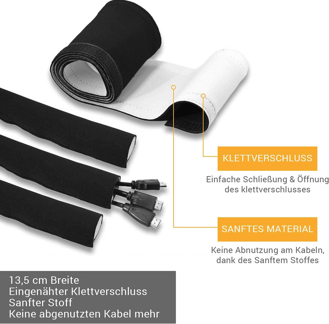 TPFNet 3er Pack Premium Neopren Kabelschlauch | 1,5m lang | 37 Ø mm | schwarz + weiss | Kabelmanagem
