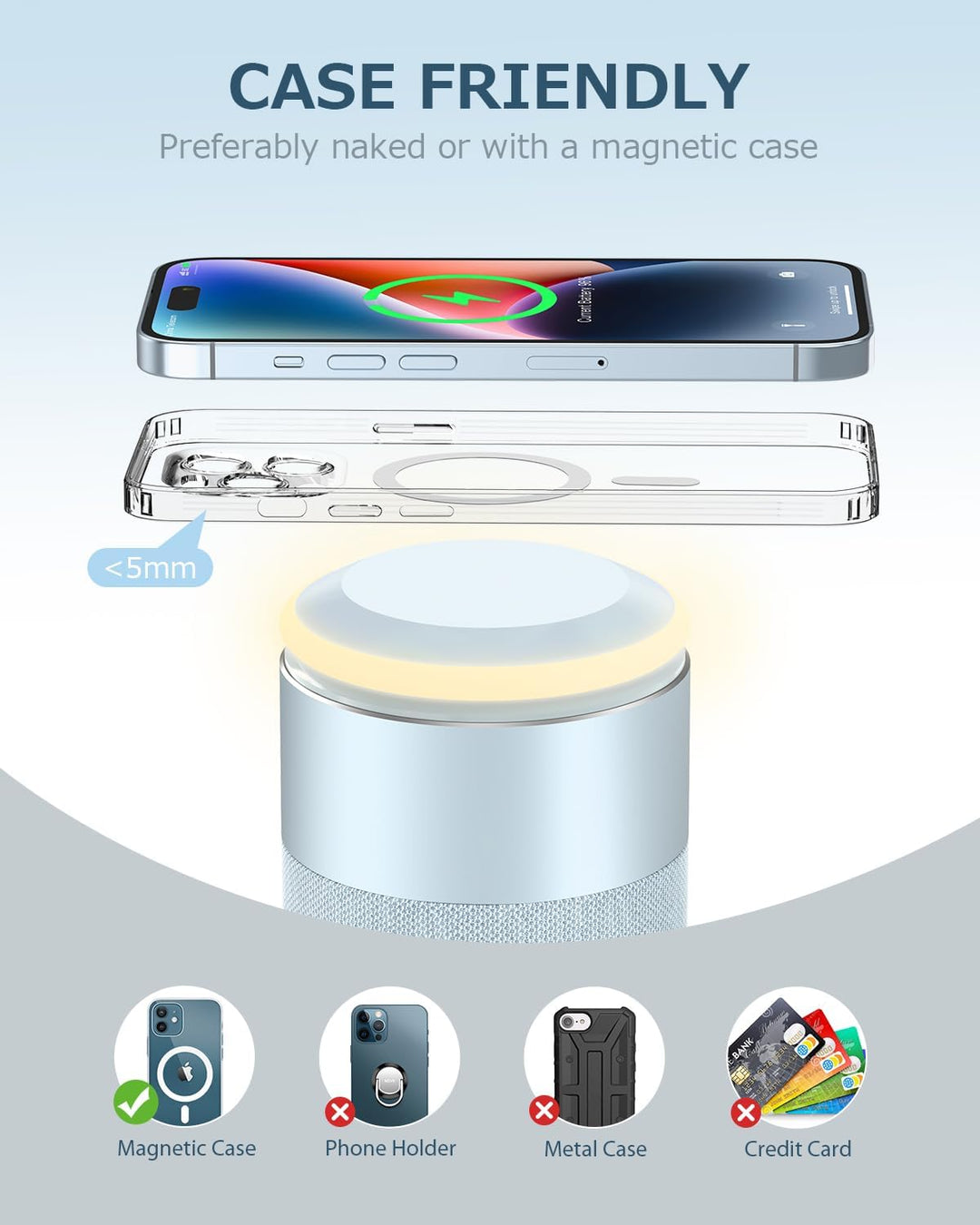 COLSUR Bluetooth Lautsprecher, Mag-Safe Kabelloses Ladegerät, Bluetooth Lautsprecher mit Nachtlicht,