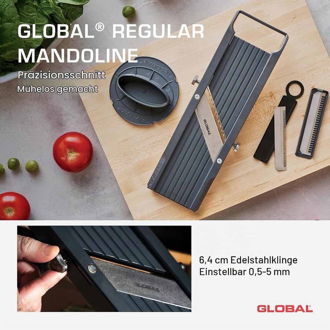 GLOBAL Mandoline GSL-64/BC – Premium Gemüsehobel 64 mm | Mit 3 Julienne-Klingen &amp; Fingerschutz | Stu