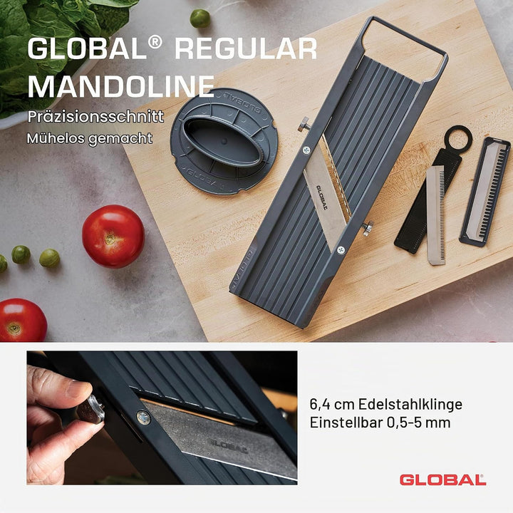 GLOBAL Mandoline GSL-64/BC – Premium Gemüsehobel 64 mm | Mit 3 Julienne-Klingen &amp; Fingerschutz | Stu