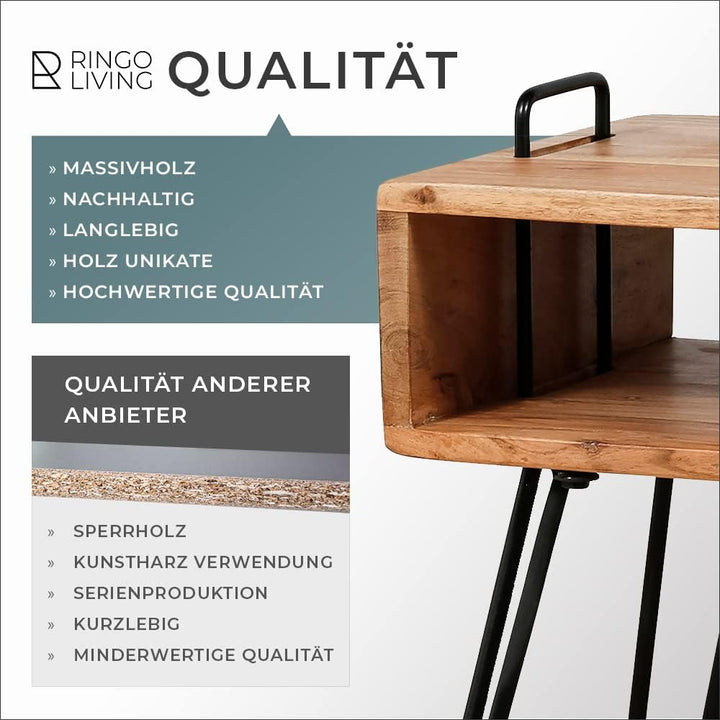 Ringo-Living Vintage Wandregal Holz mit Metall, Deko Holzregal Industrial Regal, Tv Wandregal hängen