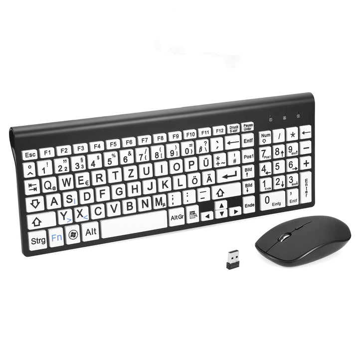 Kabellose 2,4-g-Tastatur und -Maus mit grossem Aufdruck in Originalgrösse mit übergrossem Aufdruck f