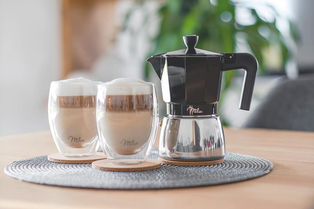 Milu Espressokocher Induktion geeignet | 3, 6, 9 Tassen | Aluminium Mokkakanne, Edelstahl Espressoka