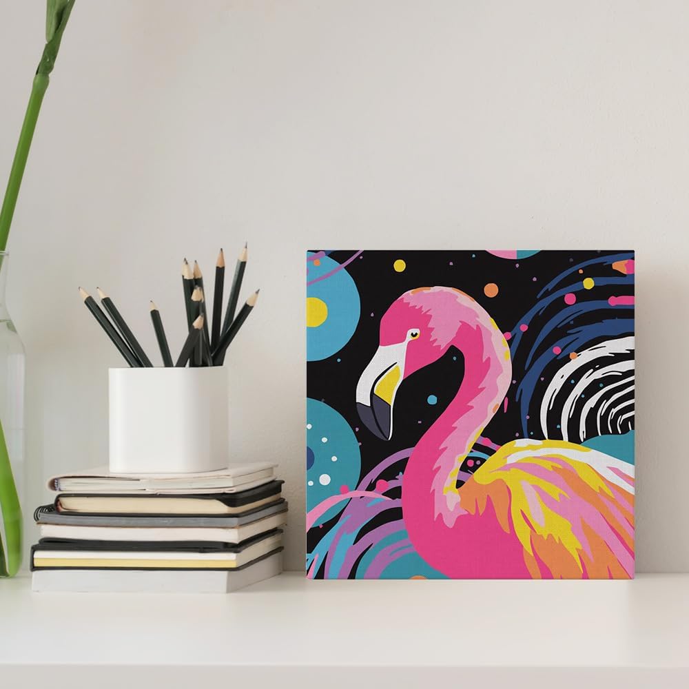 Figured'Art Mini Malen Nach Zahlen Erwachsene Mit Rahmen 20x20cm Kleines Format - Flamingo Abstrakt