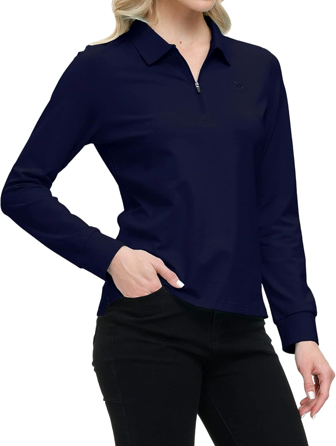 MoFiz Damen Poloshirt Langarm Baumwolle Polohemd Sport Polo Wintershirts mit Reissverschluss Kragen