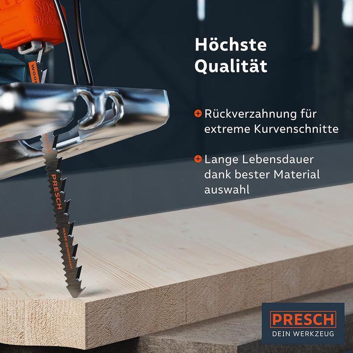 Presch Stichsägeblätter Holz 10 Stk. (Kurve) - Sehr sauberer Kurvenschnitt (4-30mm) - Stichsägeblatt