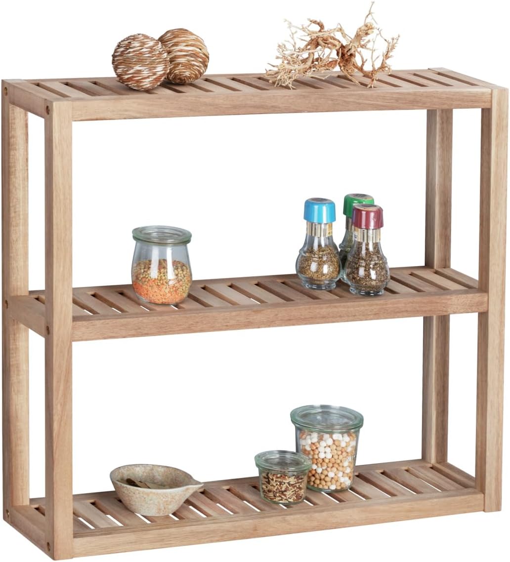 WENKO Wandregal aus Massiv Holz Akazie, Badezimmerregal, Küchenregal, Schuhregal, Standregal, Modern