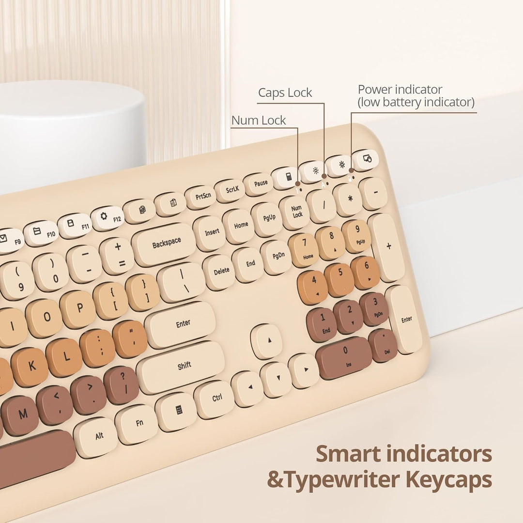 SOLIDEE Buntes kabellose Tastatur und Maus-Kombination,2.4GHz Retro Schreibmaschine Tastatur,104 Tas