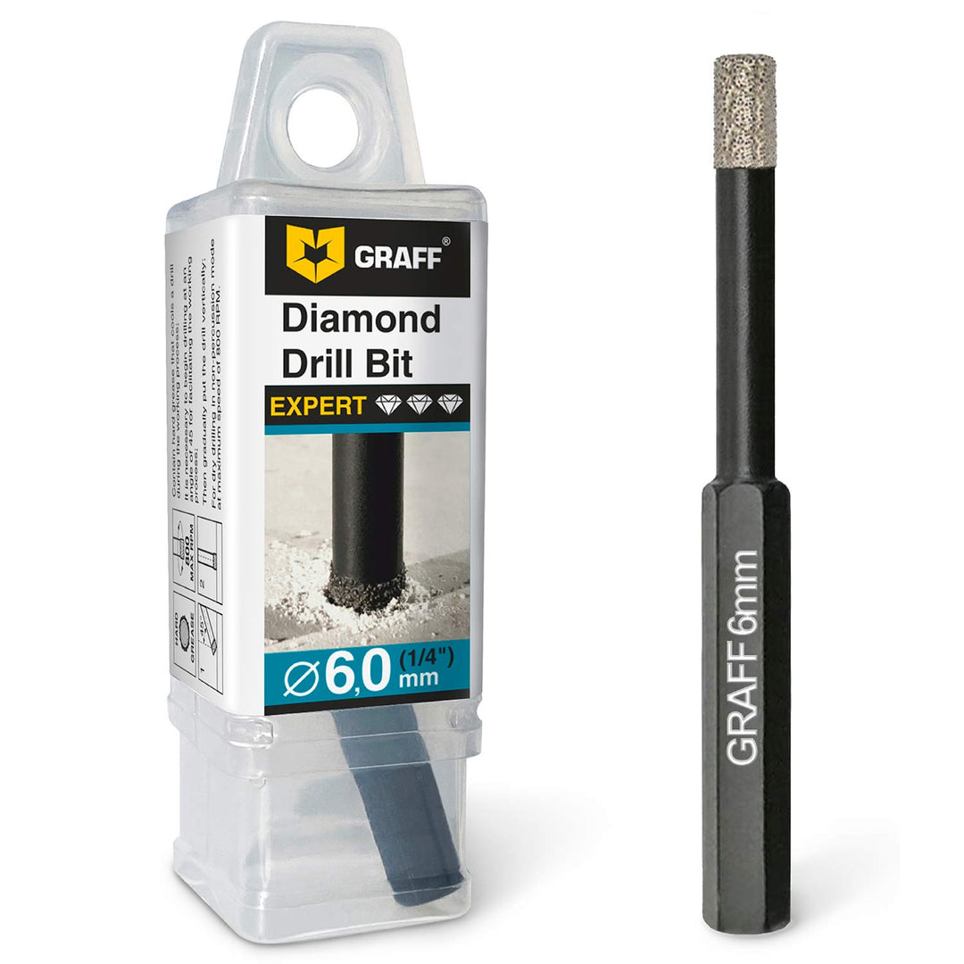 GRAFF Feinsteinzeug Bohrer 6mm für harte Fliesen Glas Кeramik Granit Stein - Diamantbohrer Fliesenbo