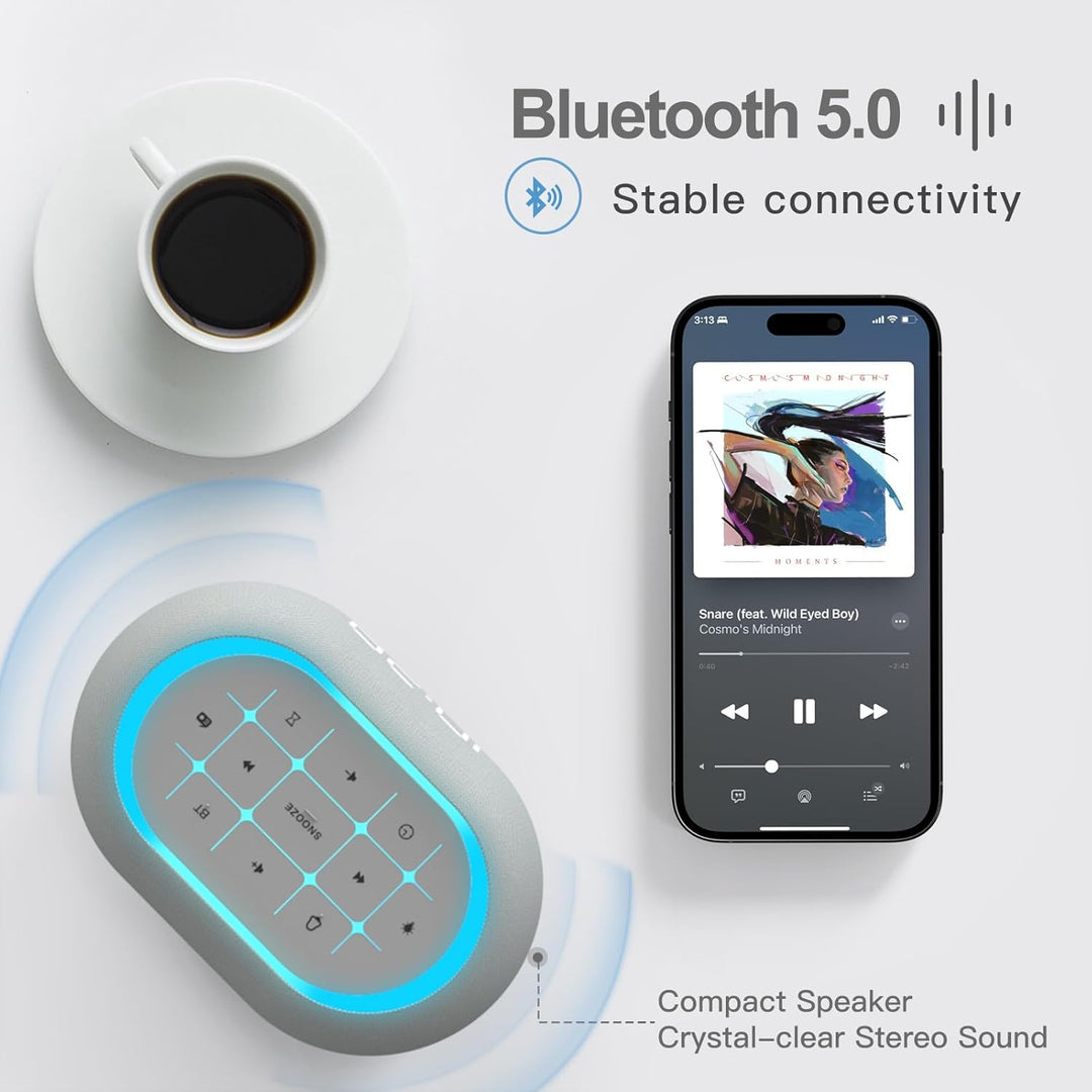 ANJANK Radiowecker mit Bluetooth Lautsprecher, 10W Hi-Fi Dual-Lautsprecher, 7-Farbiges Nachtlicht, D
