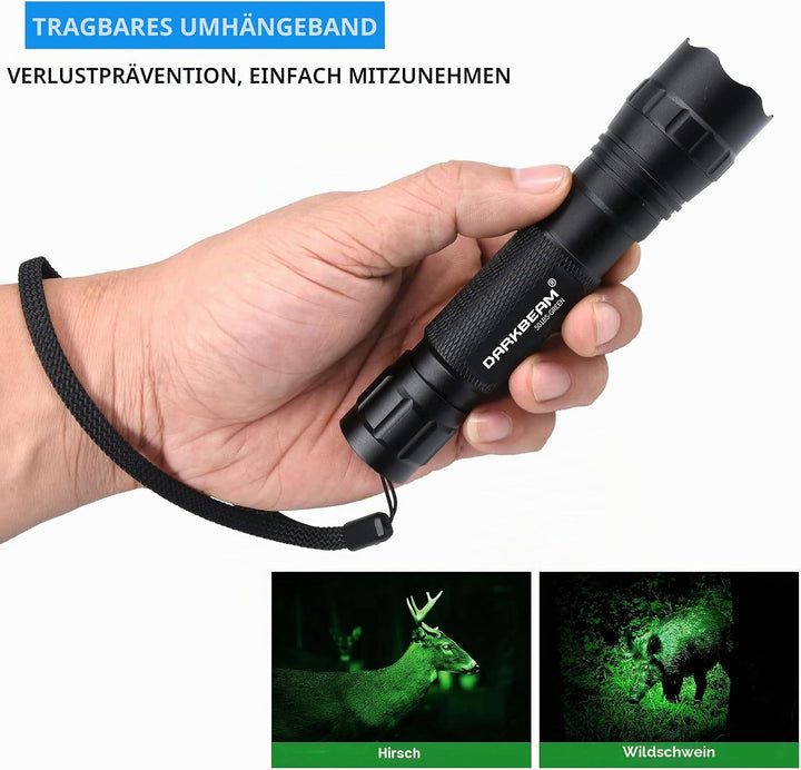 DARKBEAM Grünes licht Taschenlampe LED Aufladbar USB, hohe Lumen Zoomable Grüne Taschenlampen Tragba