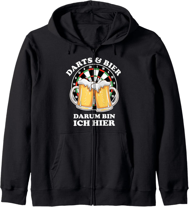 Darts und Bier darum bin ich hier Lustiges Dart Geschenk Kapuzenjacke