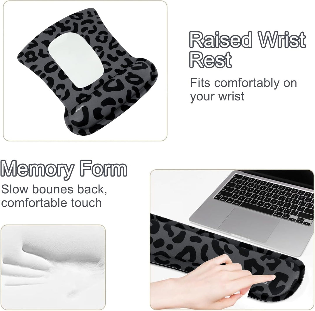 MOSISO Handballenauflage für Mauspad&amp;Tastatur Set, Ergonomische Schreibtischunterlage mit Leoparden&amp;
