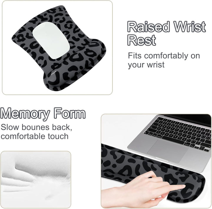 MOSISO Handballenauflage für Mauspad&amp;Tastatur Set, Ergonomische Schreibtischunterlage mit Leoparden&amp;