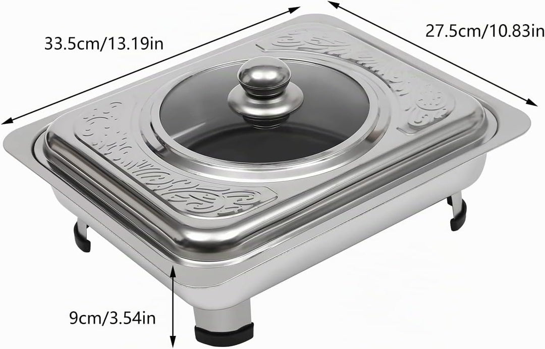 4 Stück Buffetwärmer Chafer Pan Buffet Tray mit Deckel Rechteckiges Chafing Dish Set Wärmebehälter S