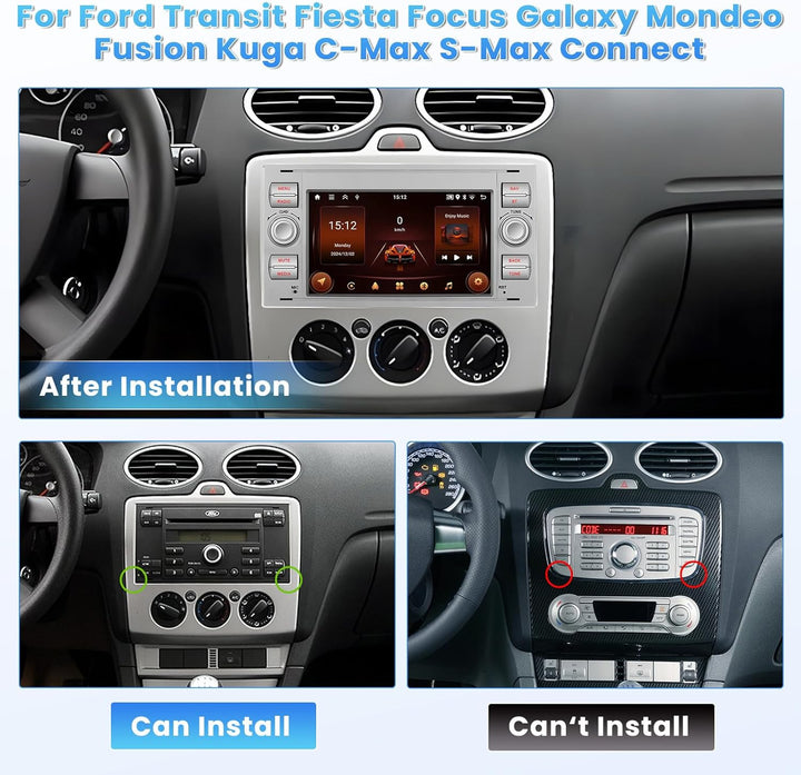 [2G+64G] Hikity Autoradio Navi Für Ford Transit Fiesta Focus Mondeo Kuga Galaxy S-Max Android 13 Wir