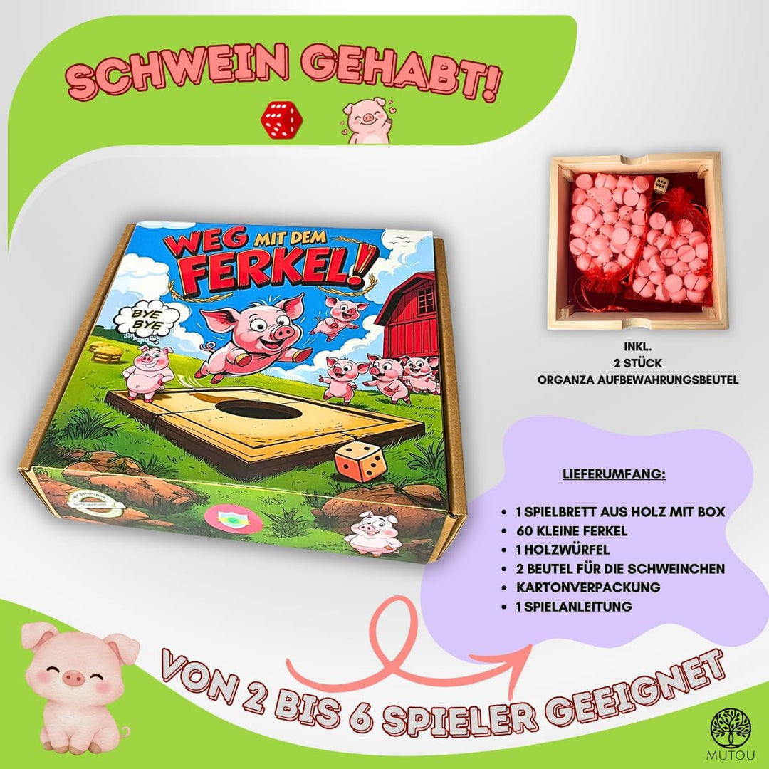 Mutou Weg mit dem Ferkel! – Das saulustige Big Hole Würfelspiel aus Holz | 60 Schweinchen | Schweinc