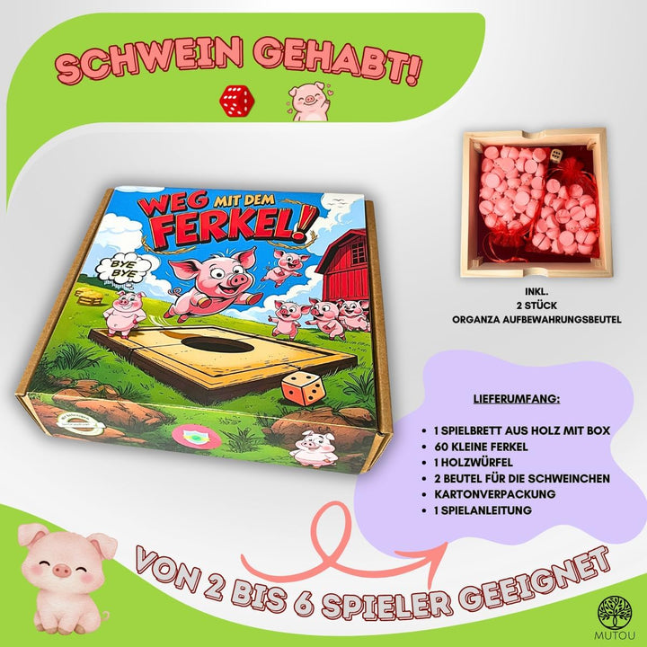 Mutou Weg mit dem Ferkel! – Das saulustige Big Hole Würfelspiel aus Holz | 60 Schweinchen | Schweinc