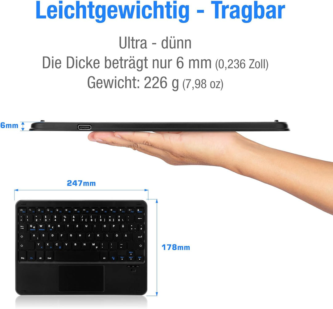 MAYPHY Kabellose Mini-Tastatur mit Touchpad, tragbare Tastatur, für iPad, Tablets, Laptops, leise Ta
