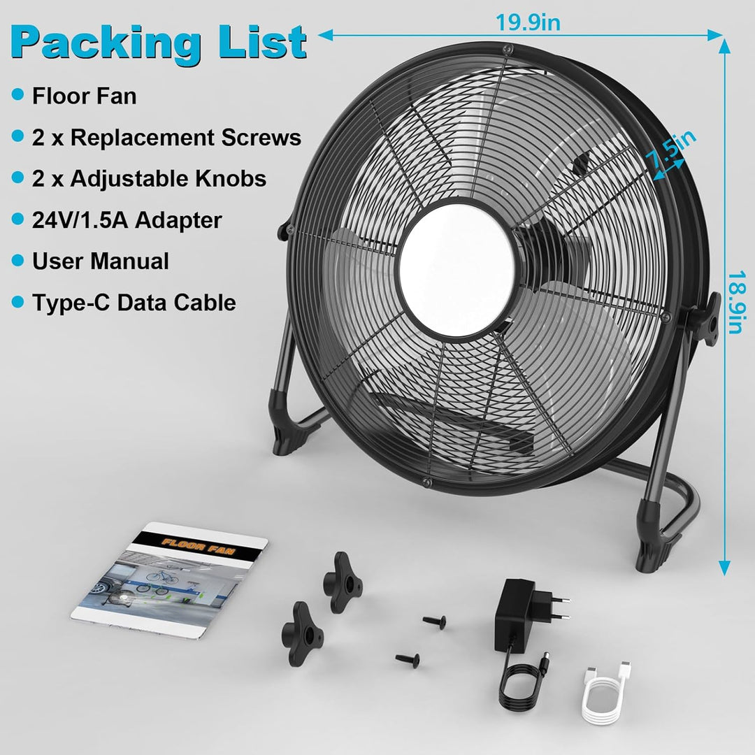 T-SUN 40cm Akku Ventilator mit Lampe, Bodenventilator kompatibel mit Makita 18V-Ohne Akku, Stufenlos