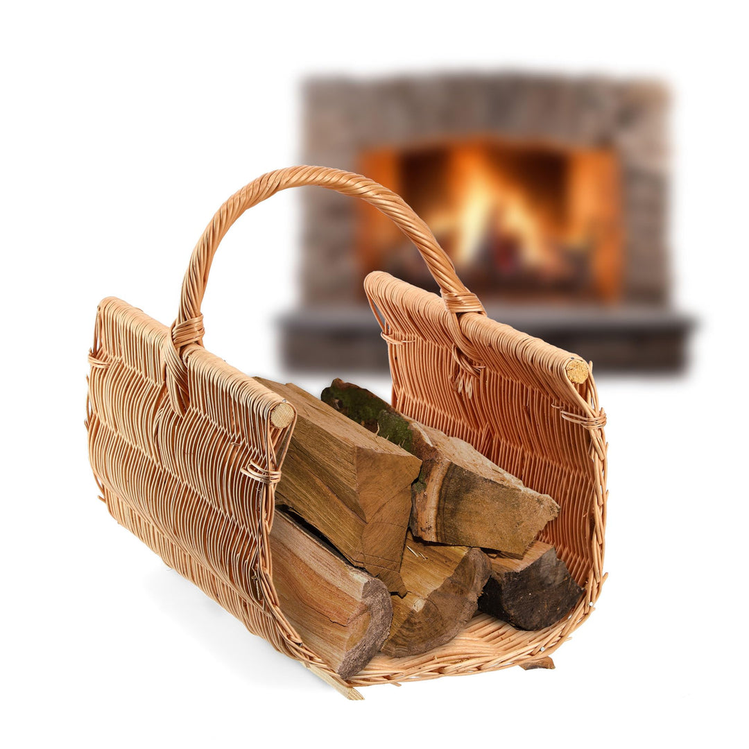 KADAX Holztragekorb, Kaminholzkorb aus Weide, Dekorativer Kaminkorb mit Tragegriff, Naturfarbiger Ko