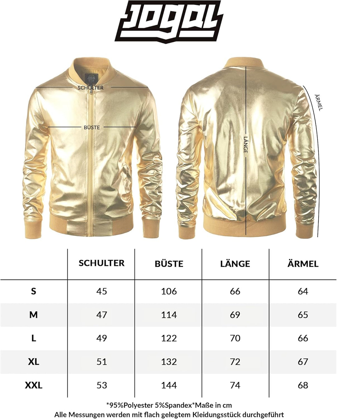 JOGAL Herren Metallic Nachtclub Reissverschluss Baseball Bomber Jacke S Gold, S Gold