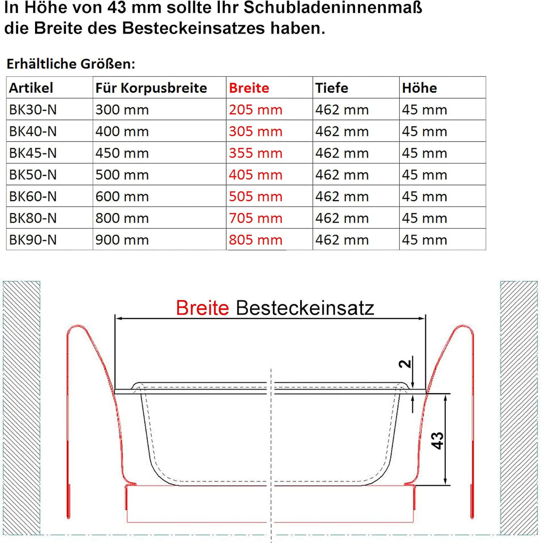 ORGA-BOX® II Besteckeinsatz für Nobilia 50er Schublade bis 07/2012 (462 x 405 mm BITTE MESSEN SIE IH