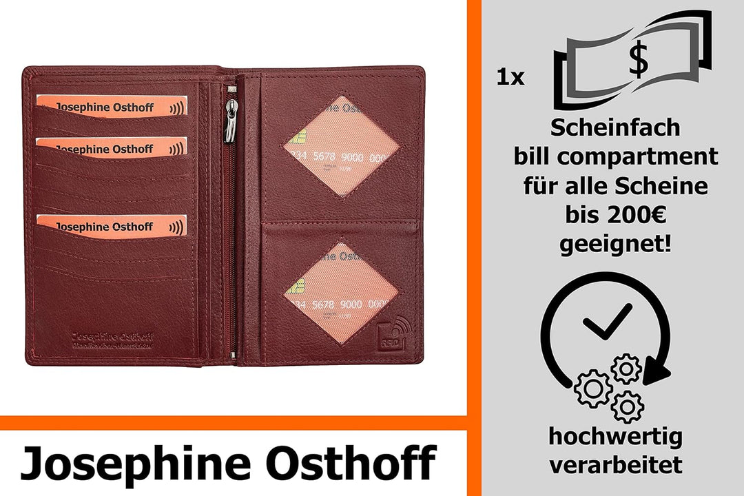 Josephine Osthoff Brieftasche Herren Leder Ausweisetui Reisepasshülle Hochformat Ausweishülle Damen