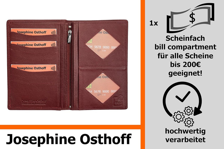 Josephine Osthoff Brieftasche Herren Leder Ausweisetui Reisepasshülle Hochformat Ausweishülle Damen
