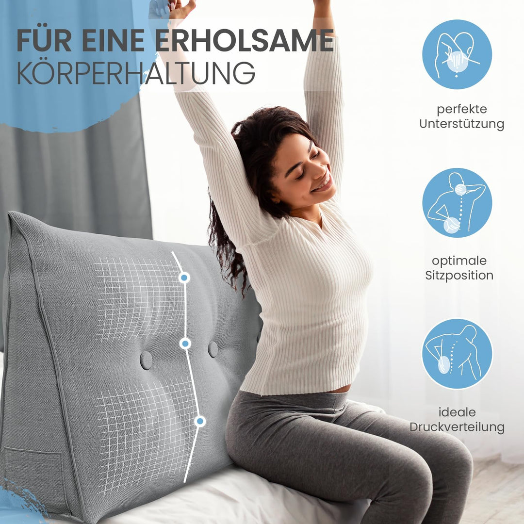Rückenkissen, Bett-Rückenstütze Keilform, Rückenstützkissen, für Bett & Sofa, 100 cm breit, ideal fü