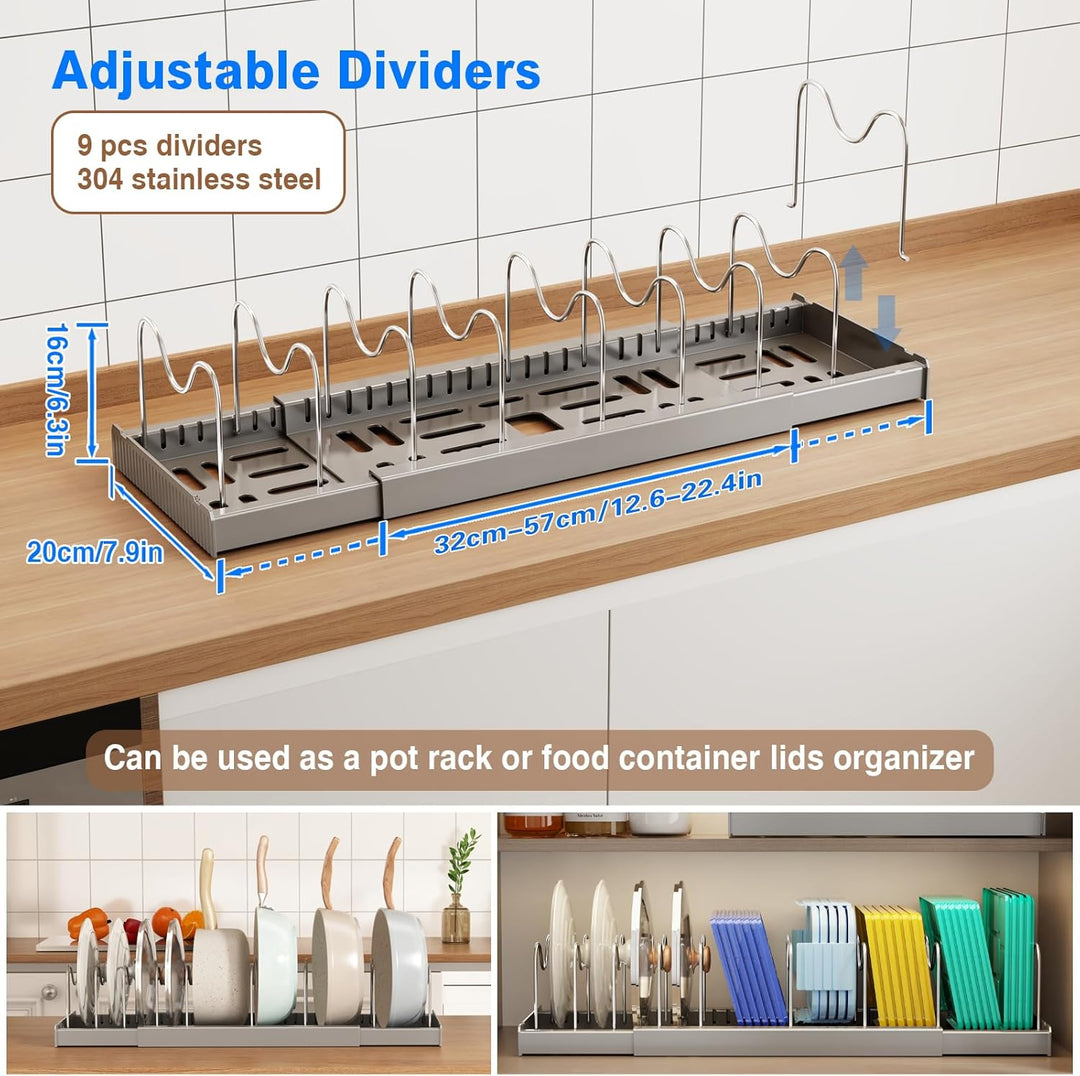 Mustorn Expandable Töpfe und Pfannen Organizer unter Schrank 1 Pack(Grau) (32-57T)*20B*15H Grau-1 Pc