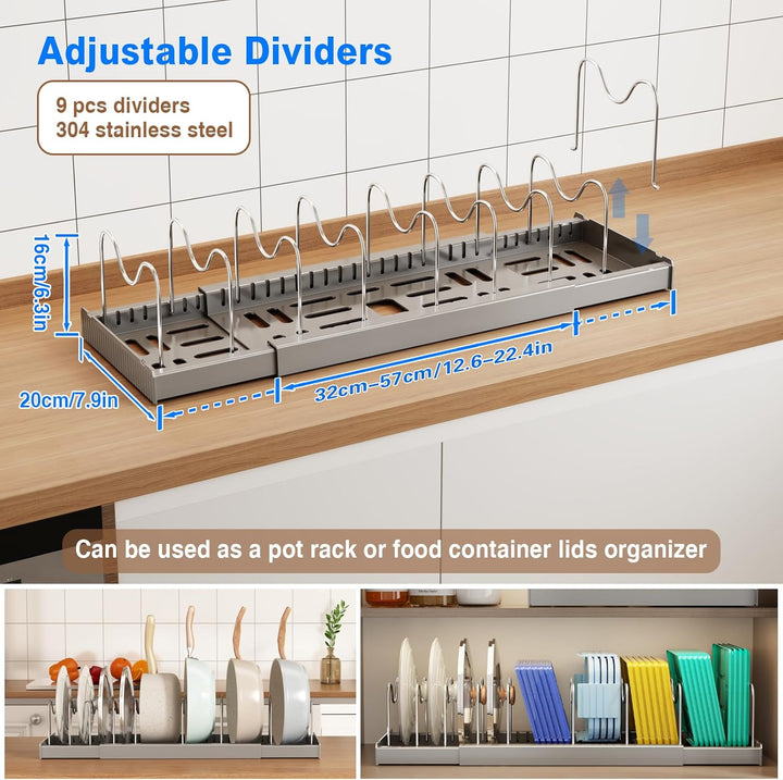 Mustorn Expandable Töpfe und Pfannen Organizer unter Schrank 1 Pack(Grau) (32-57T)*20B*15H Grau-1 Pc